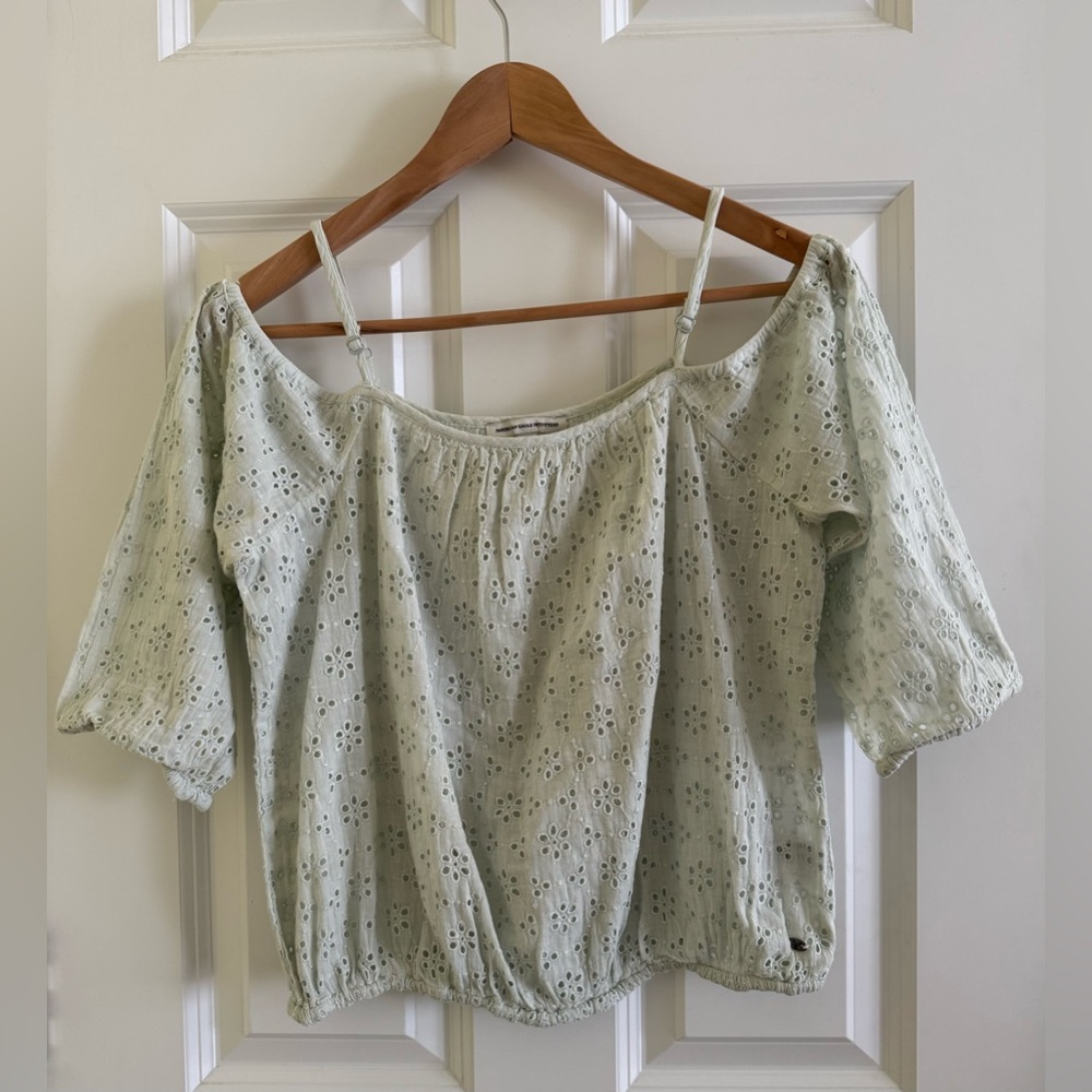 American Eagle Outfitters Mint Eyelet Blouse